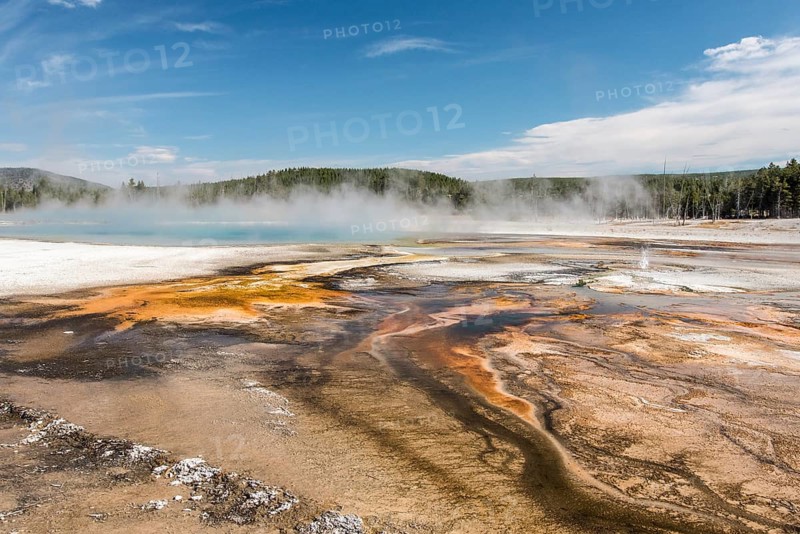 Famous Grand Prismatic Spring basin in Yellowstone National Park, USA, North America