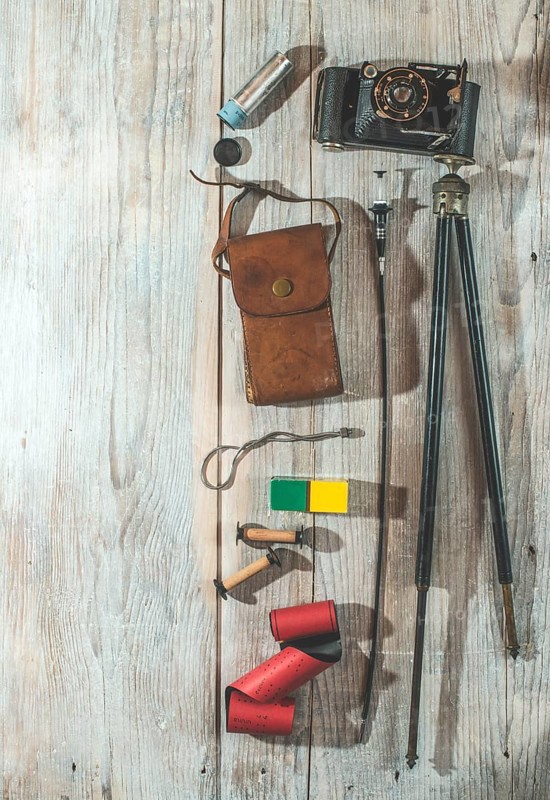 Vintage photo camera and photographic supplies and accessories