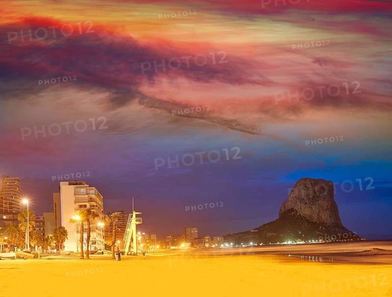 Arenal Bol beach in Calpe sunset also Calp in Alicante of spain at Costa Blanca Arenal-Bol