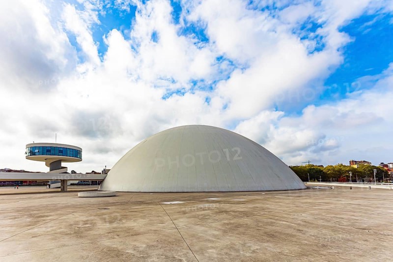 Picturesque town in Asturias. Niemeyer Center. The complex consists of several futuristic buildings of white color and various shapes. Various concerts, exhibitions and other events are held here