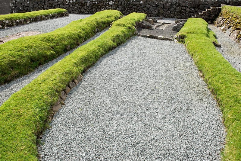 Viking settlement in Kvivik on the Faroe Islands with longhouse and ruins, Kvivik, Faroe Islands, Denmark, Europe