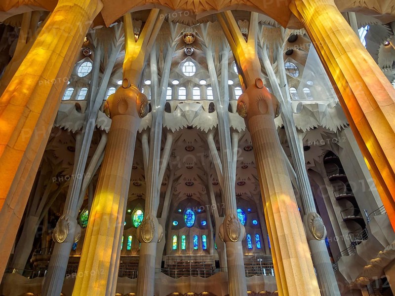 Columns and windows of the La Sagrada Familia, Barcelona, Catalonia, Spain, 10 October 2014, Europe