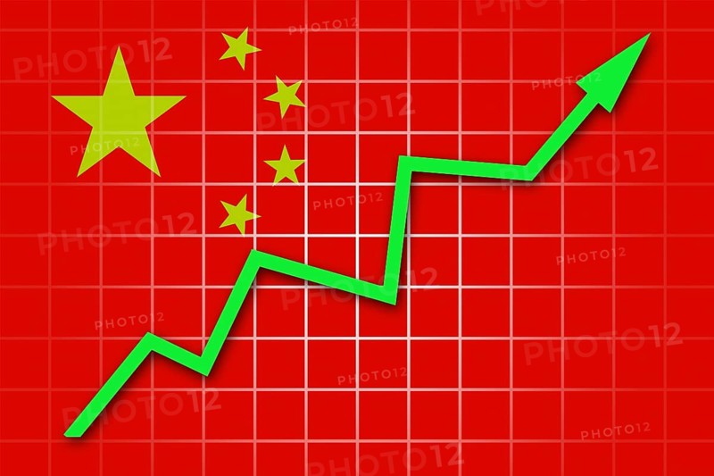 The Chinese flag and arrow graph going up