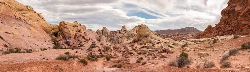 Scenic mountainous landscape in a vibrant red color, the Valley of Fire in Nevada, USA, North America