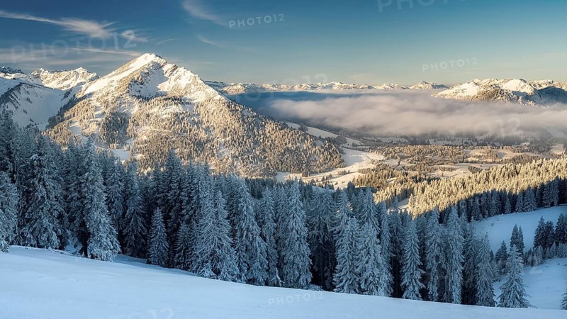 Winter hiking and skiing in the tannheimer valley with fresh snow. Near Oberjoch Pirschling