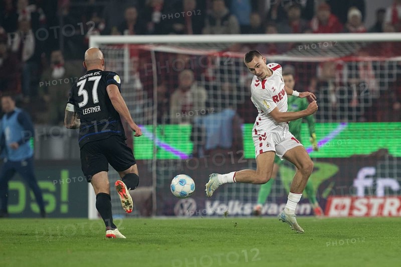 BEAUTIFUL SPORTS/ (DFL/DFB REGULATIONS PROHIBIT ANY USE OF PHOTOGRAPHS AS IMAGE SEQUENCES AND/OR QUASI-VIDEO) Cologne, RheinEnergieStadion, North Rhine-Westphalia, Toni Leistner (Hertha BSC, defence, #37), Florian Kainz (1.FC Köln, midfield, #11), DFB-Pokal 1.FC Köln, Hertha BSC on 04.12.2024 at RheinEnergieStadion in Cologne Germany