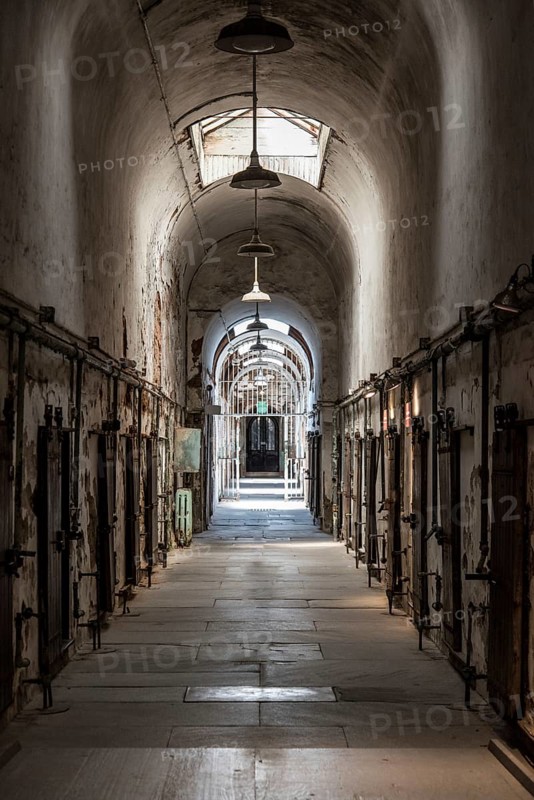 PHILADELPHIA, USA, AUGUST 15, 2022, Corridor with cells at the old abandoned Eastern State Penitantiary, USA, North America