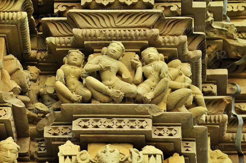 Intricately carved wall of javari temple Khajuraho madhya pradesh india