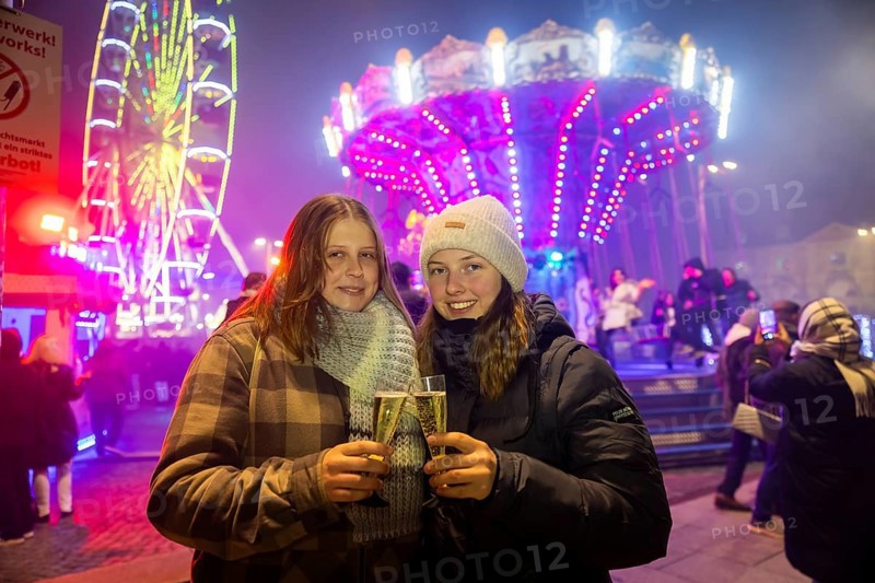 New Year's Eve at the Augustusmarkt in Dresden, on the Neustädter Markt at the Golden Horseman. Dresden, Saxony, Germany, Europe