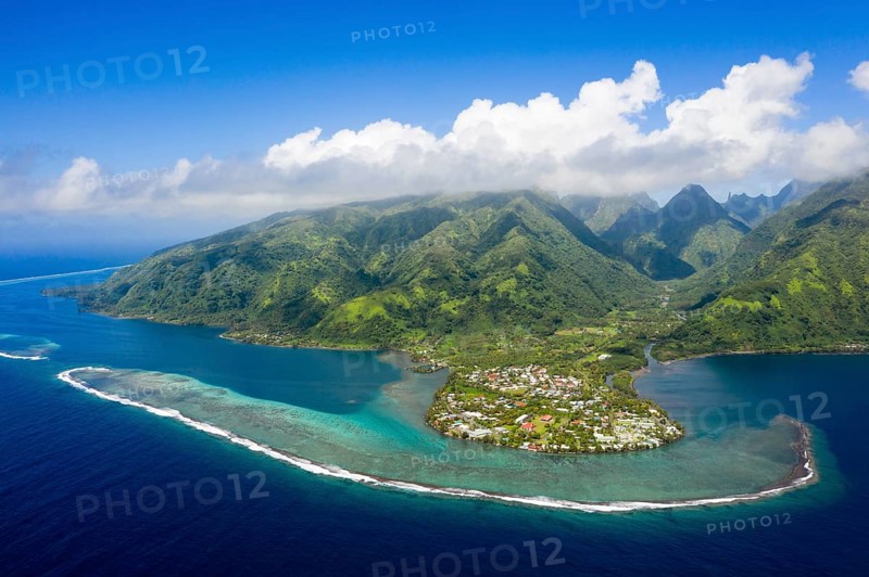 Aerial view of Tautira, Tahiti, French Polynesia, Oceania