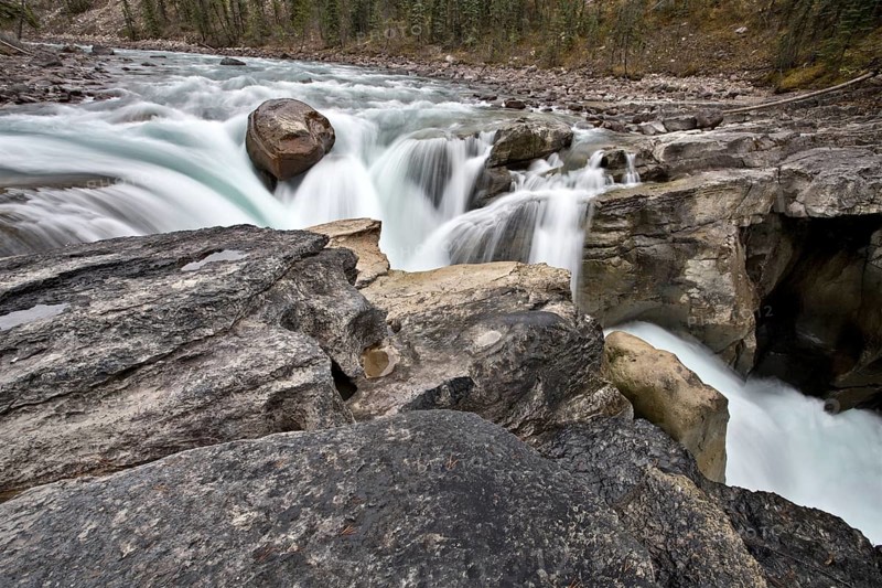 Sunwapta Waterfall Alberta Canada blurred water fall