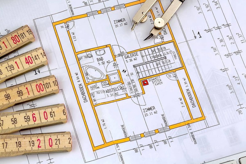 Building plan for a house. With compass and scale Austria
