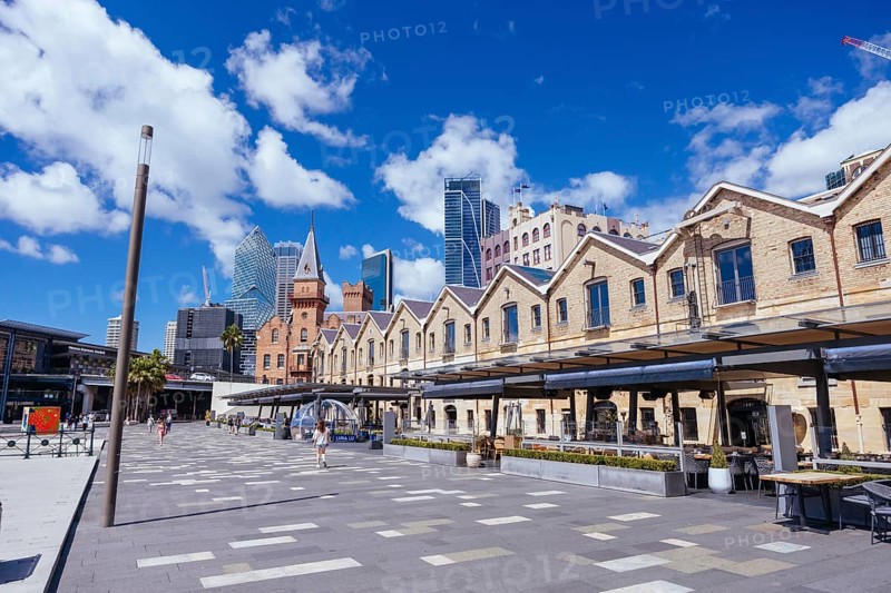 SYDNEY, AUSTRALIA, MARCH 4 2023: Campbells Cove at the Rocks with surrounding harbour on a warm autumn day in Sydney, Australia, Oceania