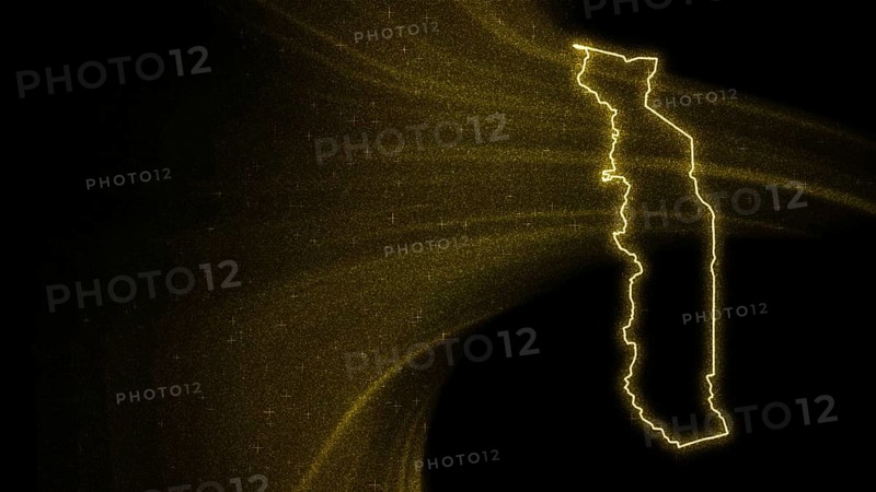 Map of Togo, Gold glitter map on dark background
