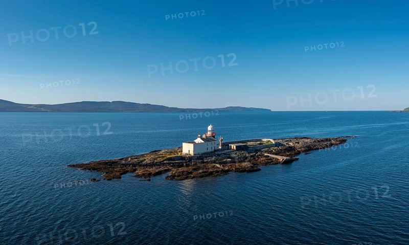 Aerial view of the Roancarrigmore Island Lighthouse in Bantry Bay in County Cork