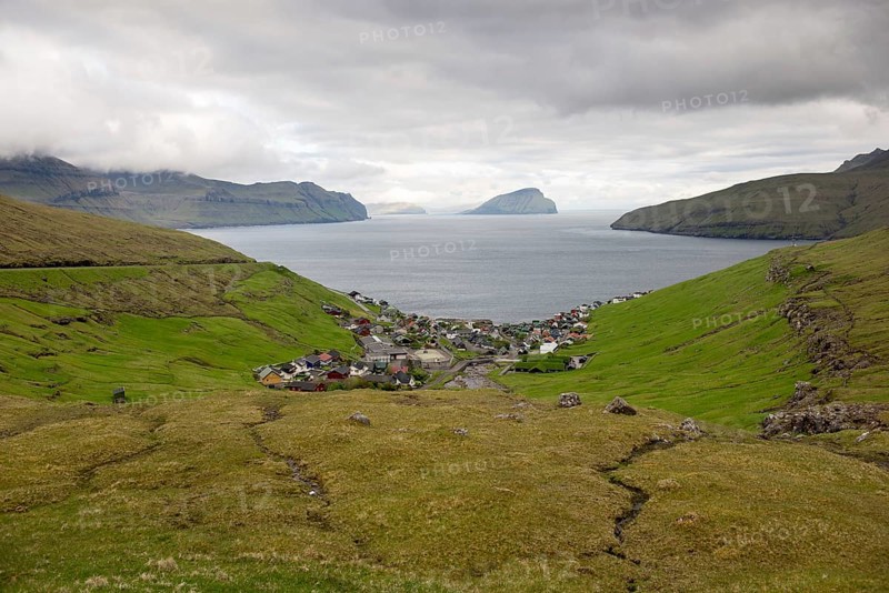 Kvivik on the Faroe Islands with the island Koltur in the background, Kvivik, Faroe Islands, Europe
