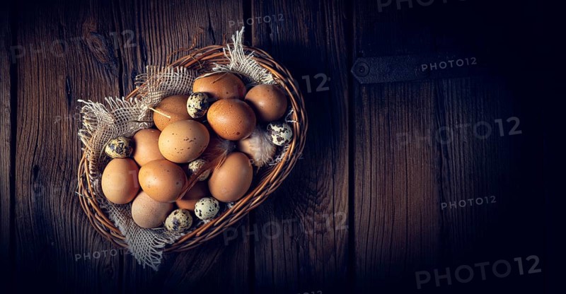 Fresh eggs straight from the farm in a basket