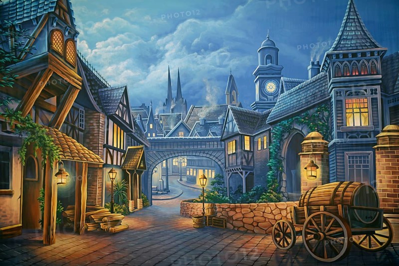 Theatre backdrop featuring a street scene in Victorian-era London