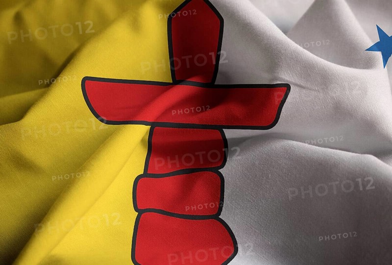 Closeup of Ruffled Nunavut Flag, Nunavut Flag Blowing in Wind