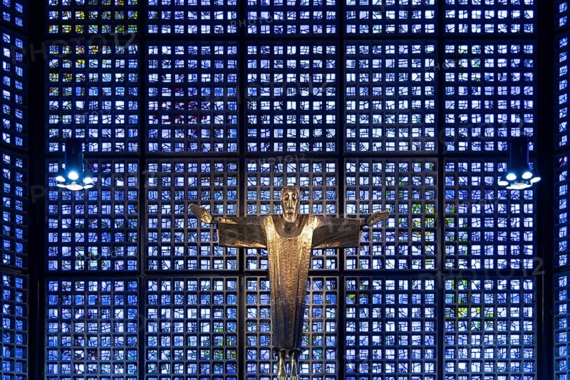 Berlin, Germany, July 30, 2019: Interior view of Kaiser Wilhelm Memorial Church in Berlin. Gedachtniskirche, Europe