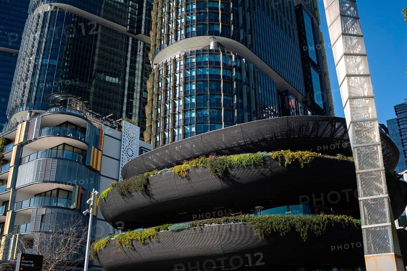 16 Sep 2018, Sydney, New South Wales, Australia, A view of modern residential buildings at Alexander Residence, office towers and restaurants along the pedestrianised Wulugul Walk in Barangaroo South. The buildings are located on the banks of Darling Harbour, Oceania