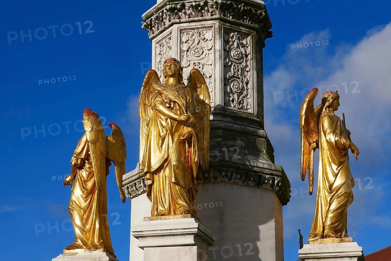 Zagreb sculpture of the Golden Angel in front of the cathedral