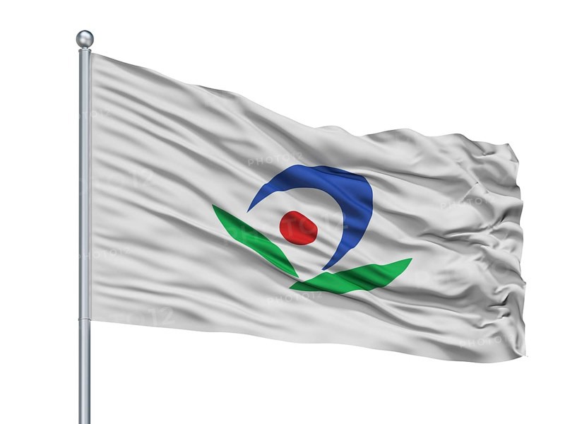 Akiruno City Flag On Flagpole, Country Japan, Tokyo Prefecture, Isolated On White Background