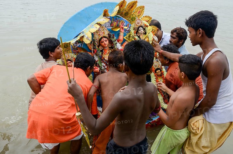 Goddess durga idol immersion at Hooghly river, Kolkata, West Bengal, India, Asia