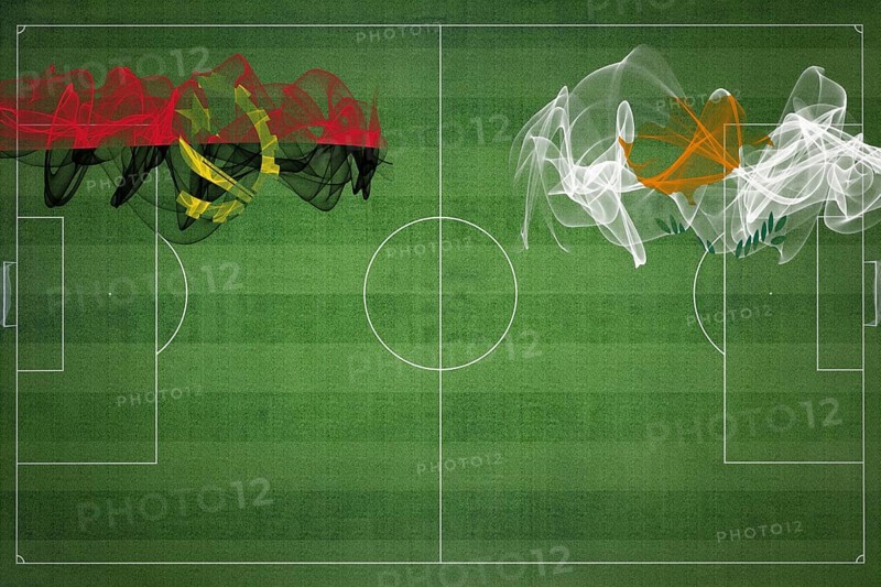 Angola vs Cyprus Soccer Match, national colors, national flags, soccer field, football game, Competition concept, Copy space