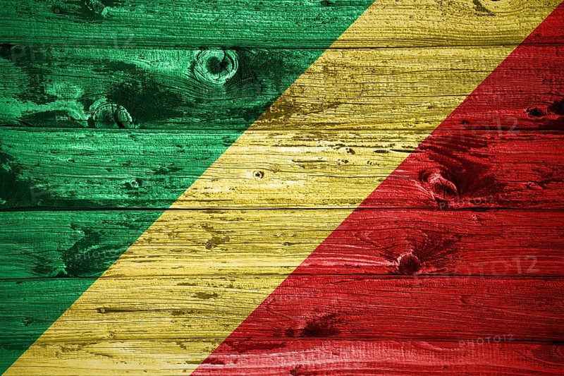 Republic of the Congo flag on wooden planks background wood flag
