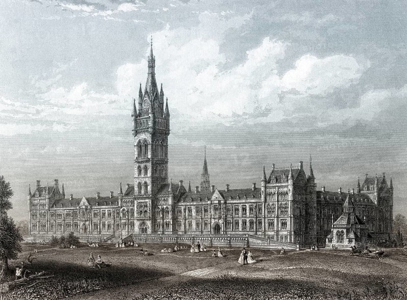 The new buildings of the University of Glasgow at Gilmorehill, 19th century, Glasgow, Scotland, United Kingdom, Europe