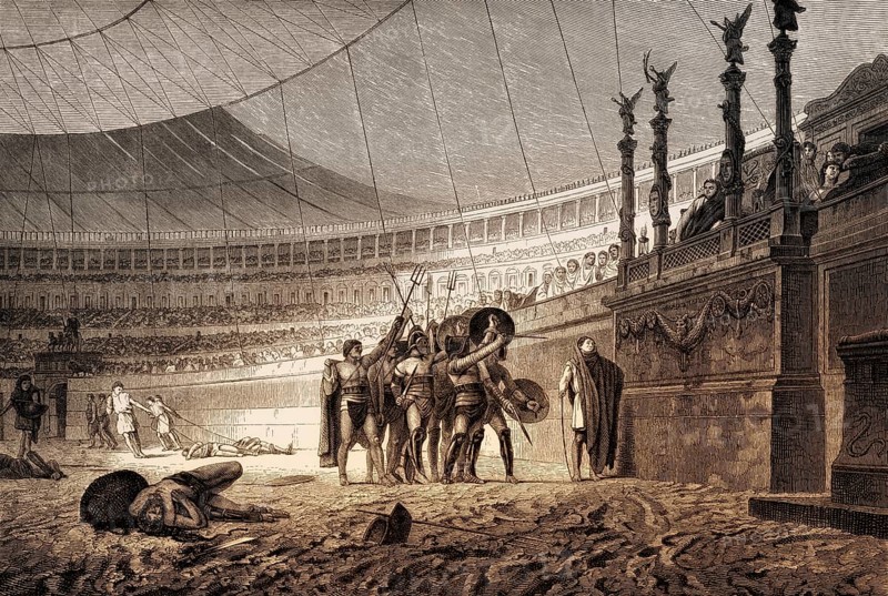 Gladiatorial Fights at the Colosseum, ancient Amphitheatre, Rome, Italy, Europe