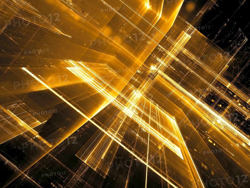 Golden technology background - abstract computer-generated image. Digital art: futuristic design with inclined glass walls. For banners, covers, posters