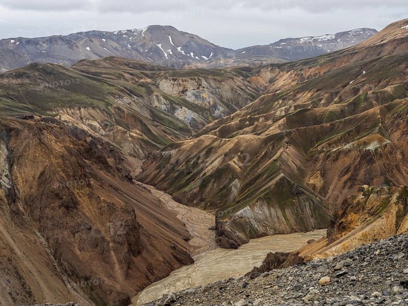 Rhyolite mountains, lava scree, Landmannalaugar, Fjallabak nature reserve, highlands, Iceland, Europe