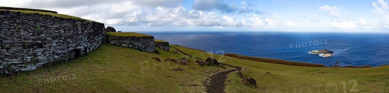 Easter Island, Rapa Nui. Ceremonial Orongo Villadge on Rano Kau volcano