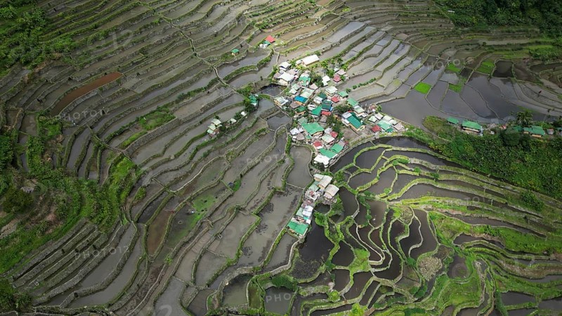 Aerial view of picturesque Batad Rice Terraces in Ifugao Province, Luzon Island, Philippines, Asia