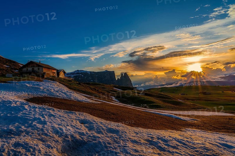 Panoramic view of Mount Sciliar from Alpe di Siusi in the Dolomites in South Tyrol, Italy, Europe