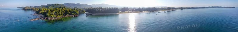 Khao Lak coast, beautiful panoramic view from the air on a sunny morning, Thailand, Asia