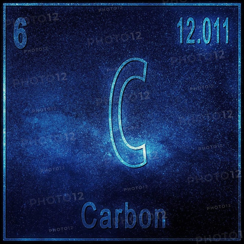 Carbon chemical element, Sign with atomic number and atomic weight, Periodic Table Element