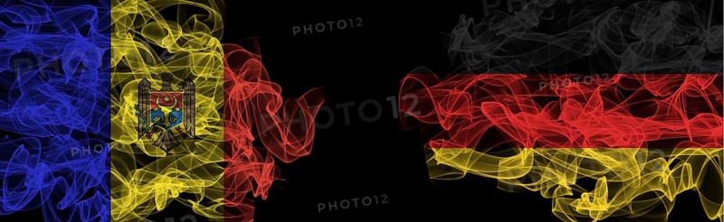 Flags of Moldova and Germany on Black background, Moldova vs Germany Smoke Flags