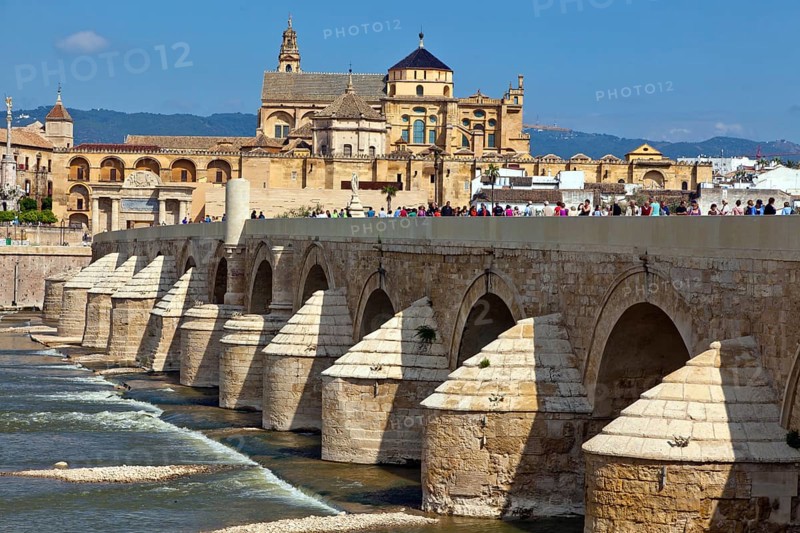 Spain, Andalusia. The Mezquita in Cordoba. Romanesque bridge and Mezquita Austria, Europe