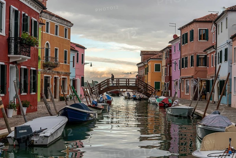 Colorful Houses at the Rio Pontinello on Burano Island, Venice, Italy, Europe