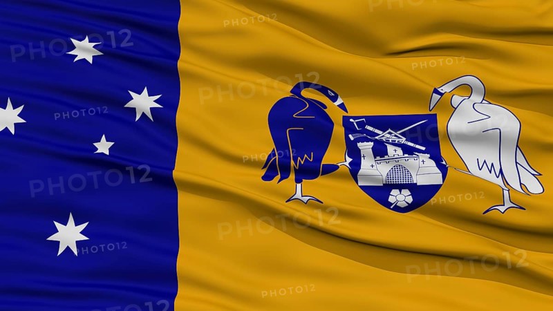 Closeup Canberra City Flag, Capital City of Australia, Waving in the Wind