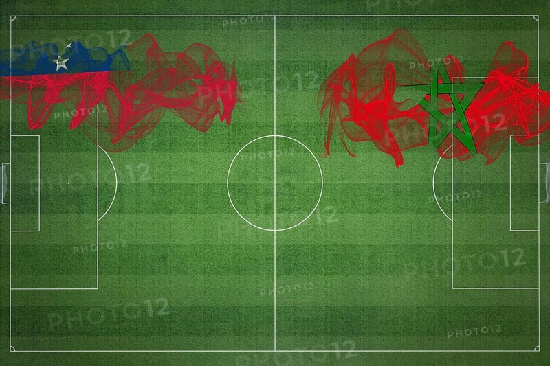 Samoa vs Morocco Soccer Match, national colors, national flags, soccer field, football game, Competition concept, Copy space
