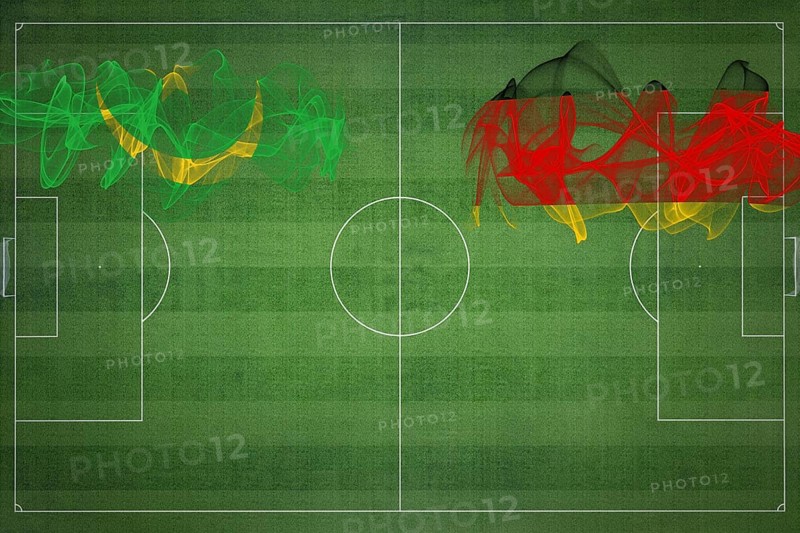 Mauritania vs Germany Soccer Match, national colors, national flags, soccer field, football game, Competition concept, Copy space