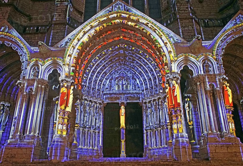 Portals, Chartres Cathedral, light show, Chartres en Lumieres, France, Europe