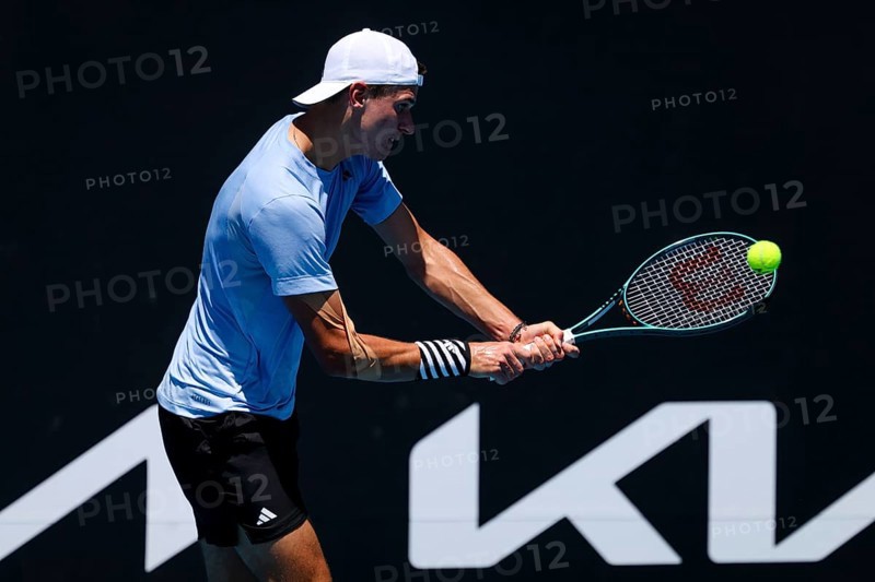 MELBOURNE, AUSTRALIA, JANUARY 12: Jakub Mensik of Czech Republic beats Harold Mayot of France in final round of qualifying ahead of the 2024 Australian Open at Melbourne Park on January 12, 2024 in Melbourne, Australia, Oceania
