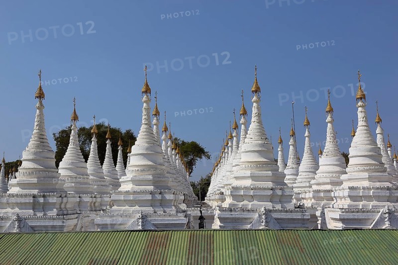 Large stupa forest of the Sandamuni Paya pagoda in Mandalay, Myanmar (Burma)