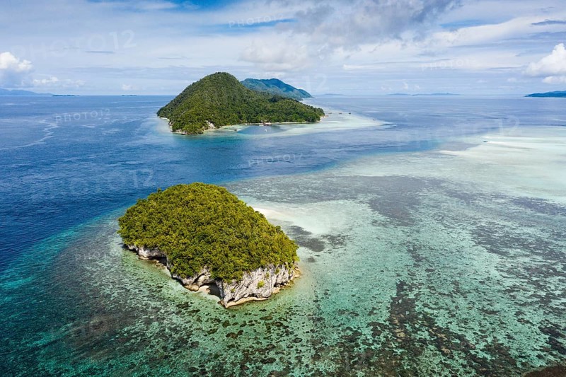Aerial view of Cape Kri and Koh Island, Raja Ampat, West Papua, Indonesia, Asia