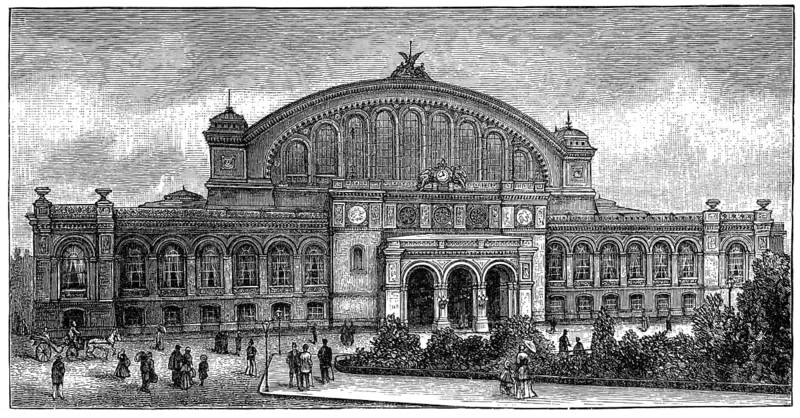 Historic illustration of Anhalter Bahnhof station, 19th century, Berlin, Germany, Europe, Anhalter Bahnhof, Berlin, Deutschland, historische Zeichnung, 19. Jahrhundert, Europe